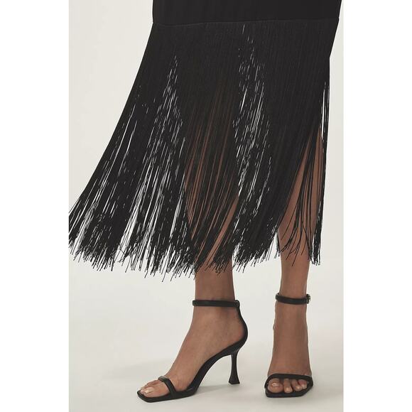 NWT Anthropologie Hutch Plunge Halter Fringe Knit Midi Dress $248 XS Black - Picture 2 of 5
